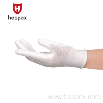 Hespax 13Gauge White PU Palm Coated Glove Electronic